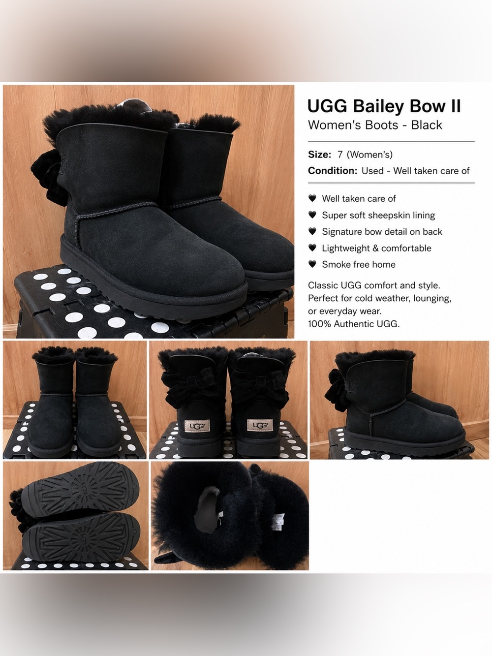 UGG Short Bailey Bow II Women's Winter Boots - Black